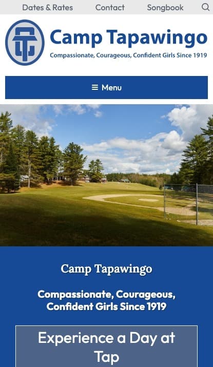 Camp Tapawingo mobile website screenshot