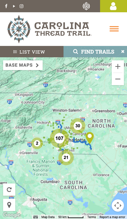 Carolina Thread Trail Map mobile website screenshot