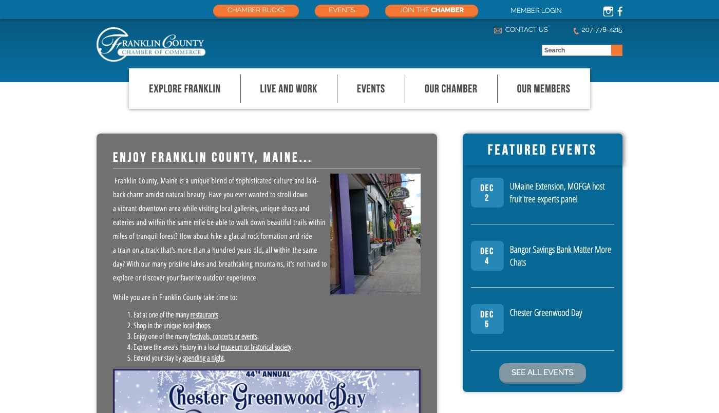 Franklin County Chamber of Commerce website screenshot