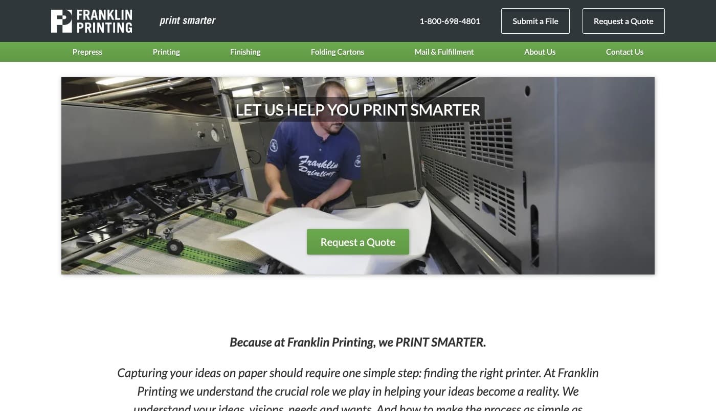 Franklin Printing website screenshot