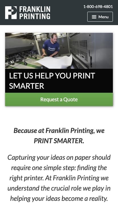 Franklin Printing mobile website screenshot
