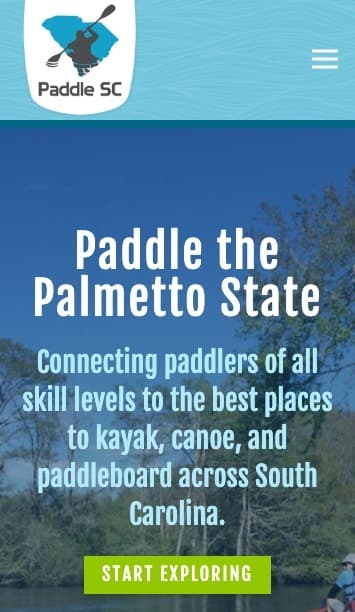 Paddle South Carolina mobile website screenshot