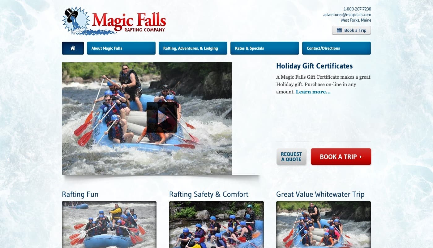 Magic Falls Rafting Company website screenshot