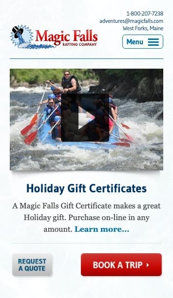 Magic Falls Rafting Company mobile website screenshot