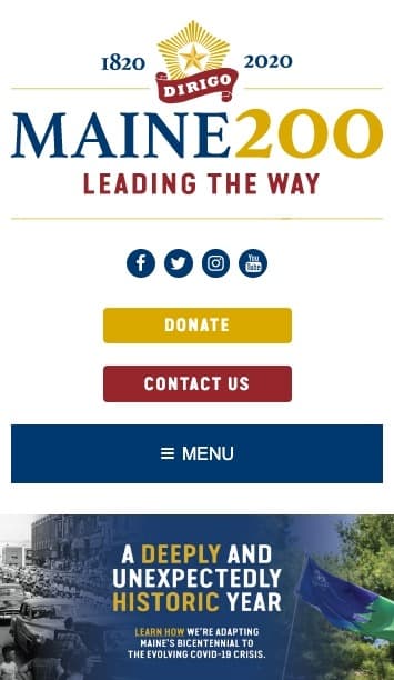 Maine Bicentennial mobile website screenshot