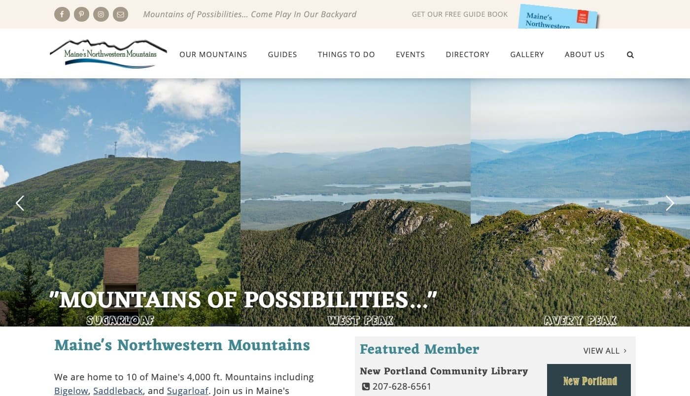 Maine's Northwestern Mountains website screenshot