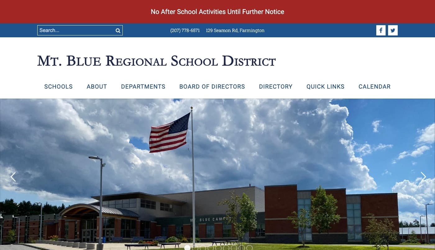 Mt. Blue School District website screenshot
