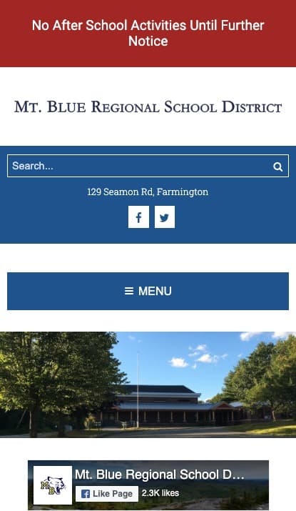 Mt. Blue School District mobile website screenshot
