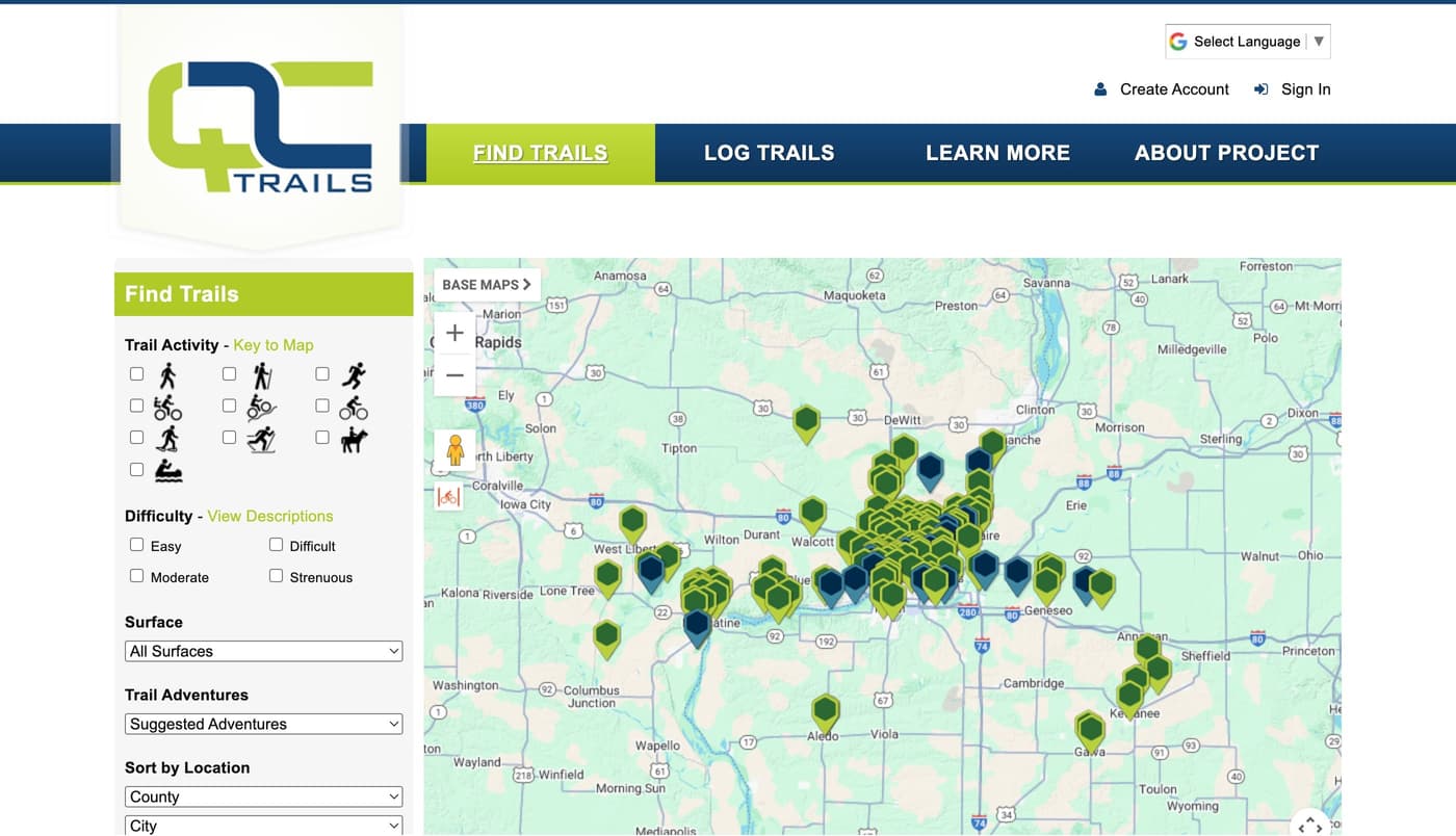 QC Trails website screenshot