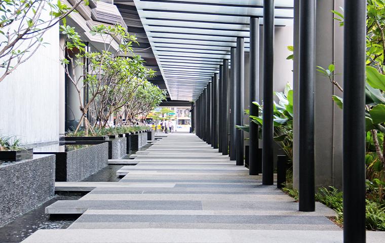 exterior walkway of commercial building