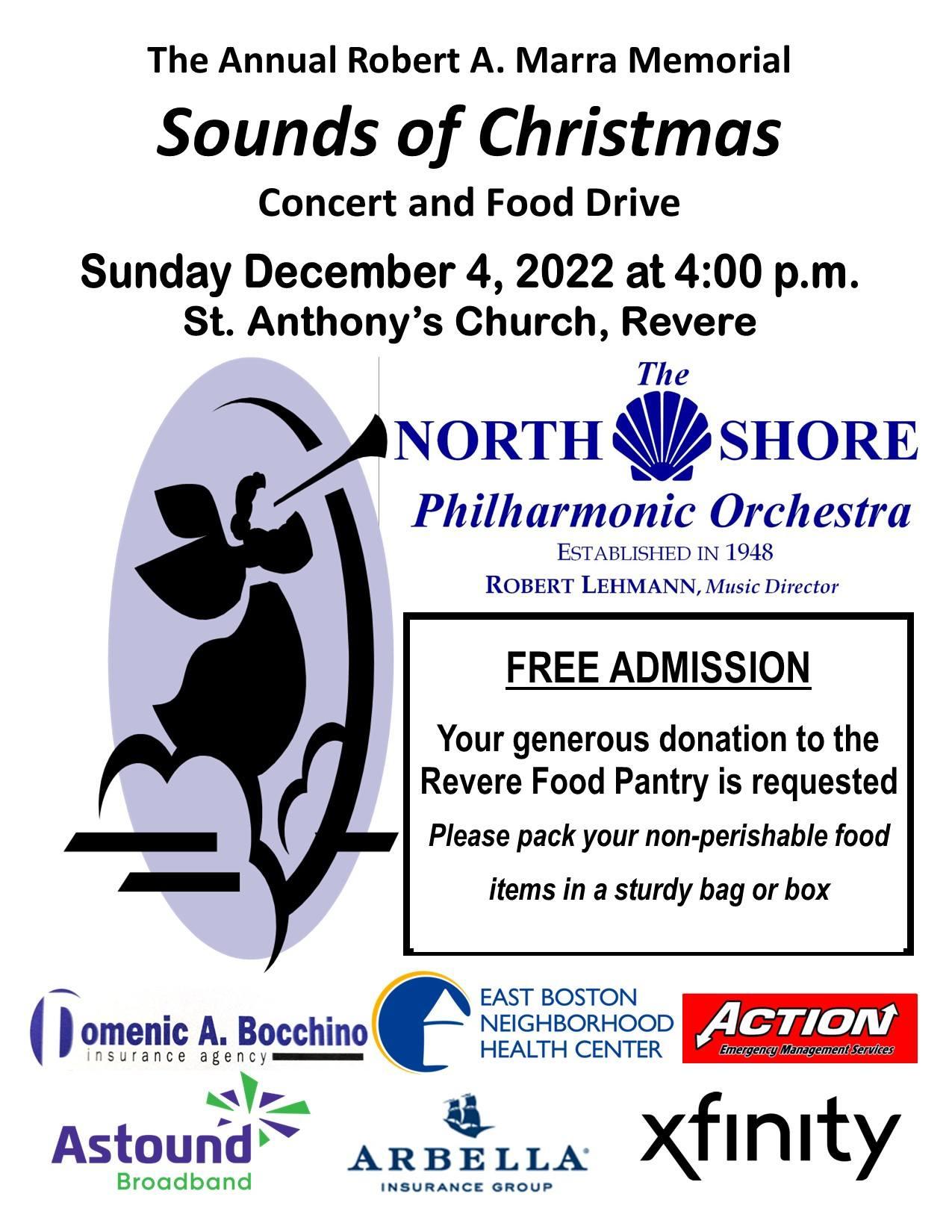 The Annual Robert A. Marra Memorial Sounds of Christmas Concert and Food Drive Flyer