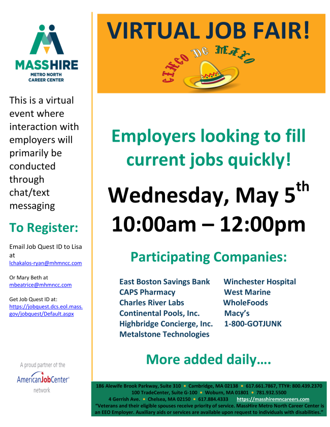 MassHire Virtual Job Fair Flyer