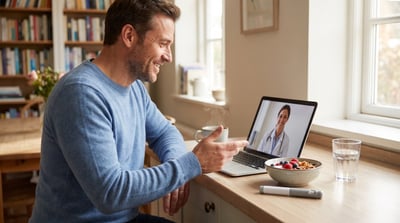 Man on a telehealth visit about weight-loss medication for sleep apnea