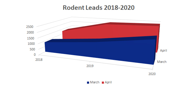 Rodent Leads Graph March And April 2018 Through 2020 graph comparing rodent leads for american pest from march and april 2018 and 2020