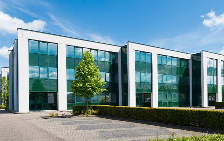a commercial building with many windows